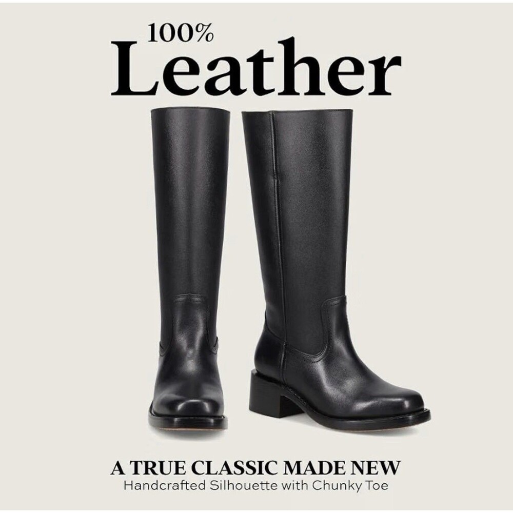 Frye Campus 14L Women's Black Leather Pull-On Wide Calf Knee High Boots 8 - Picture 6 of 7